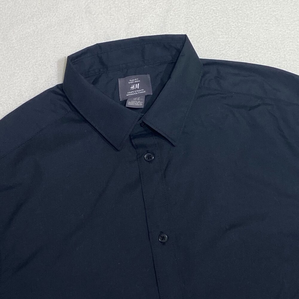 H&M Dress Shirt Mens Medium Black Slim easy iron button up
